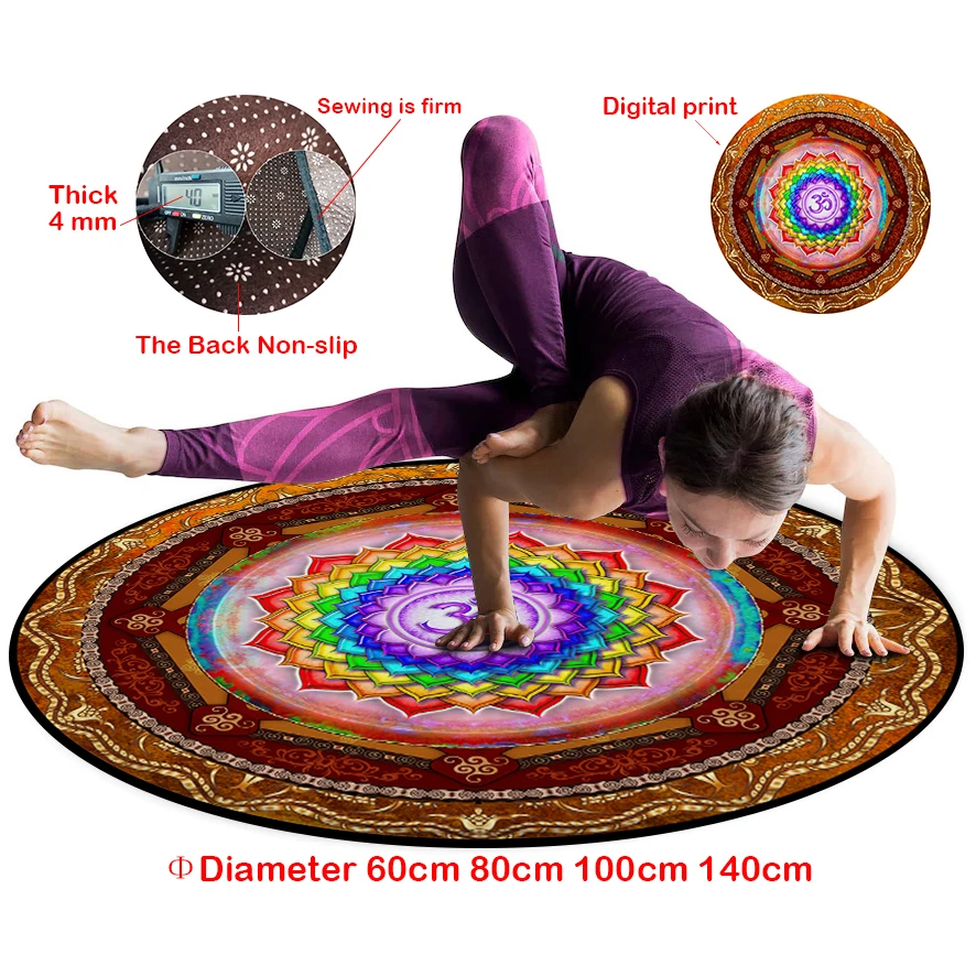 

OM Crown Chakra Round Yoga Mat Large Size Home Gym Carpet Non-slip Pilates Meditation Rug Sports Fitness Exercise Pads 140CM 4MM