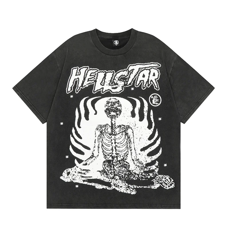 

Футболка Hellstar с принтом пламени, черепа, галстука-краски, винтажные Топы в стиле хип-хоп, мужская и женская футболка большого размера с коротким рукавом