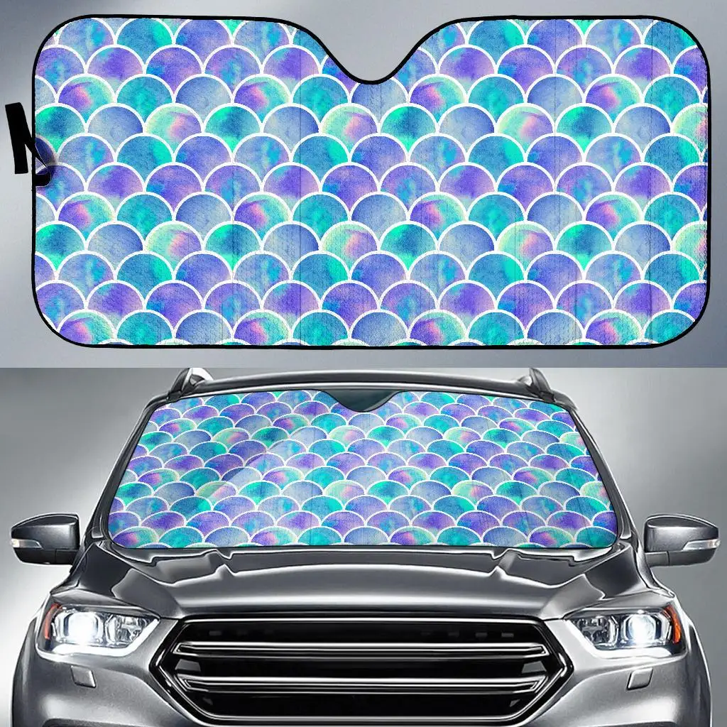 

Sea Blue Mermaid Scales Pattern Print Car Sun Shade