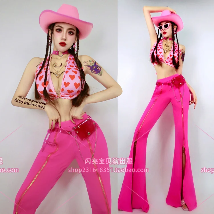 

Ночной клуб ретро Западный джинсовый розовый любовь Ins стиль новый бар Группа B Gogo костюм сценический костюм сценическое платье