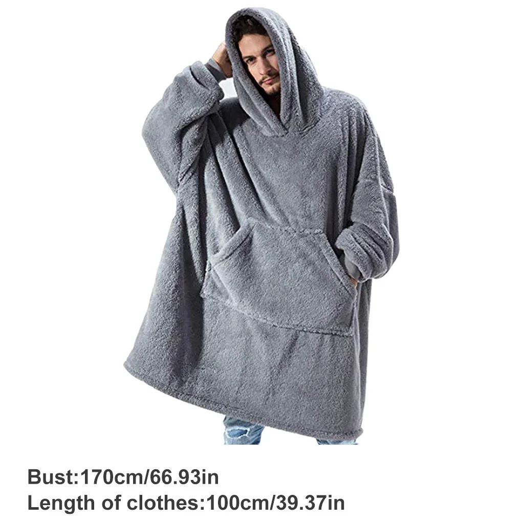 

Wearable Blanket Hoodie Home TV Watching Resting Unisex Warm-keeping Plush Blanket Sweatshirt Grey