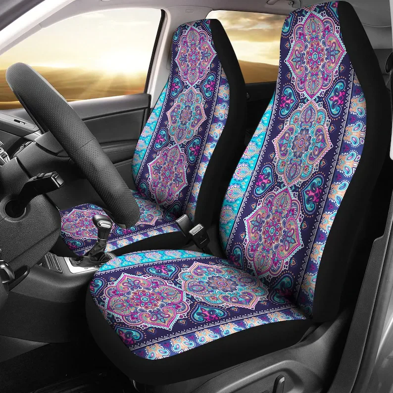

Blue Purple Persian Ethnic Aztec Boho Chic Bohemian Pattern Car Seat Covers Pair, 2 Front Seat Covers, Car Seat Protector, Car A