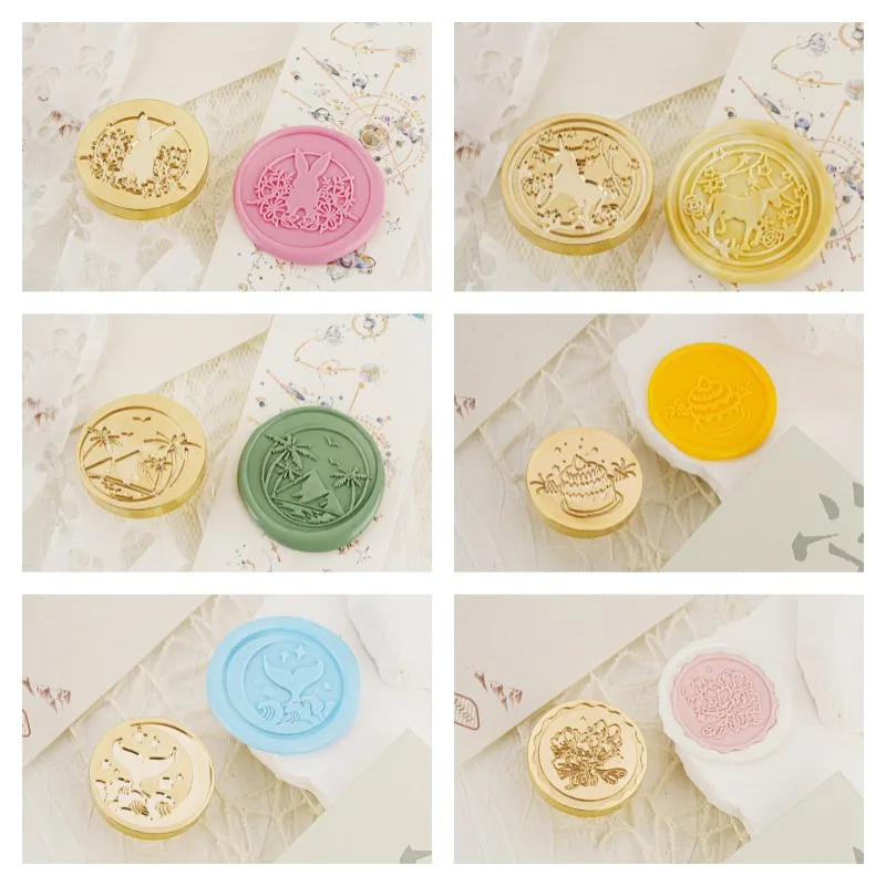 

New Embossed Animal and Plant Pattern Wax Seal Brass Fine Carving Cute Stamp DIY Hand Account Envelope Decoration