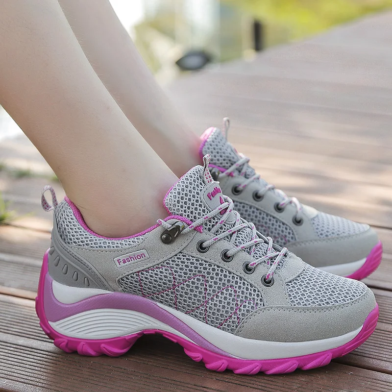Women  Hiking Shoes Breathable Height Increasing Lace-up Climbing Sneakers Outdoor Trekking Shoes