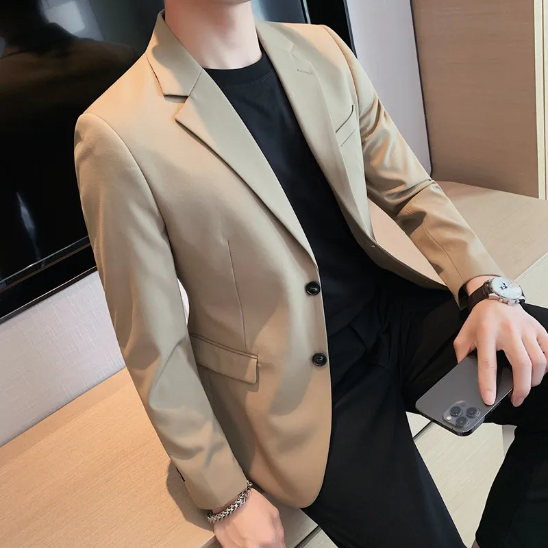 

Мужские костюмы, однобортный пиджак в Корейском стиле, 2022, Модный повседневный мужской однобортный костюм без утюга, мужские блейзеры свобо...