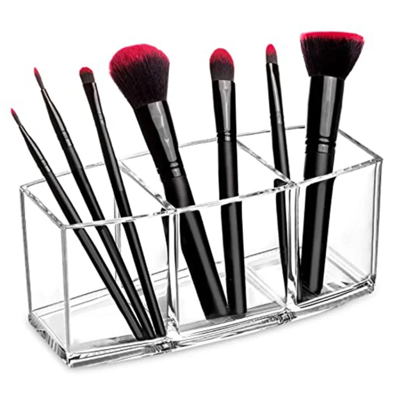 

3 Holes Transparent Cosmetic Makeup Acrylic Makeup Brush Tool Storage Box Case Make-up Brush Holder Table Organizer Make Up Tool