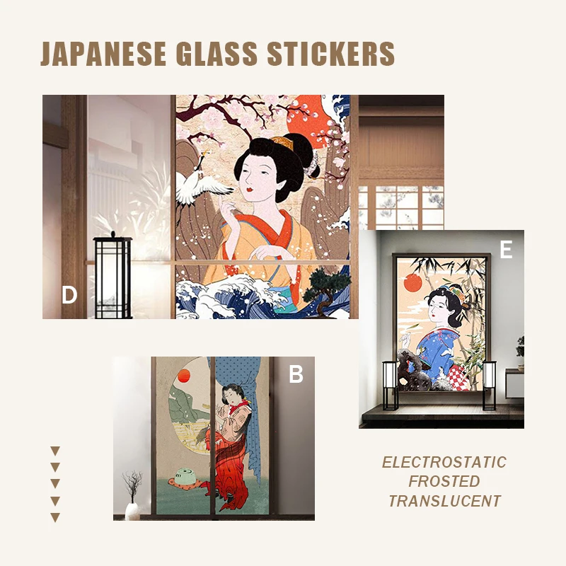 Оконная пленка в японском стиле Ukiyo-e статическая липкая наклейка на стекло для