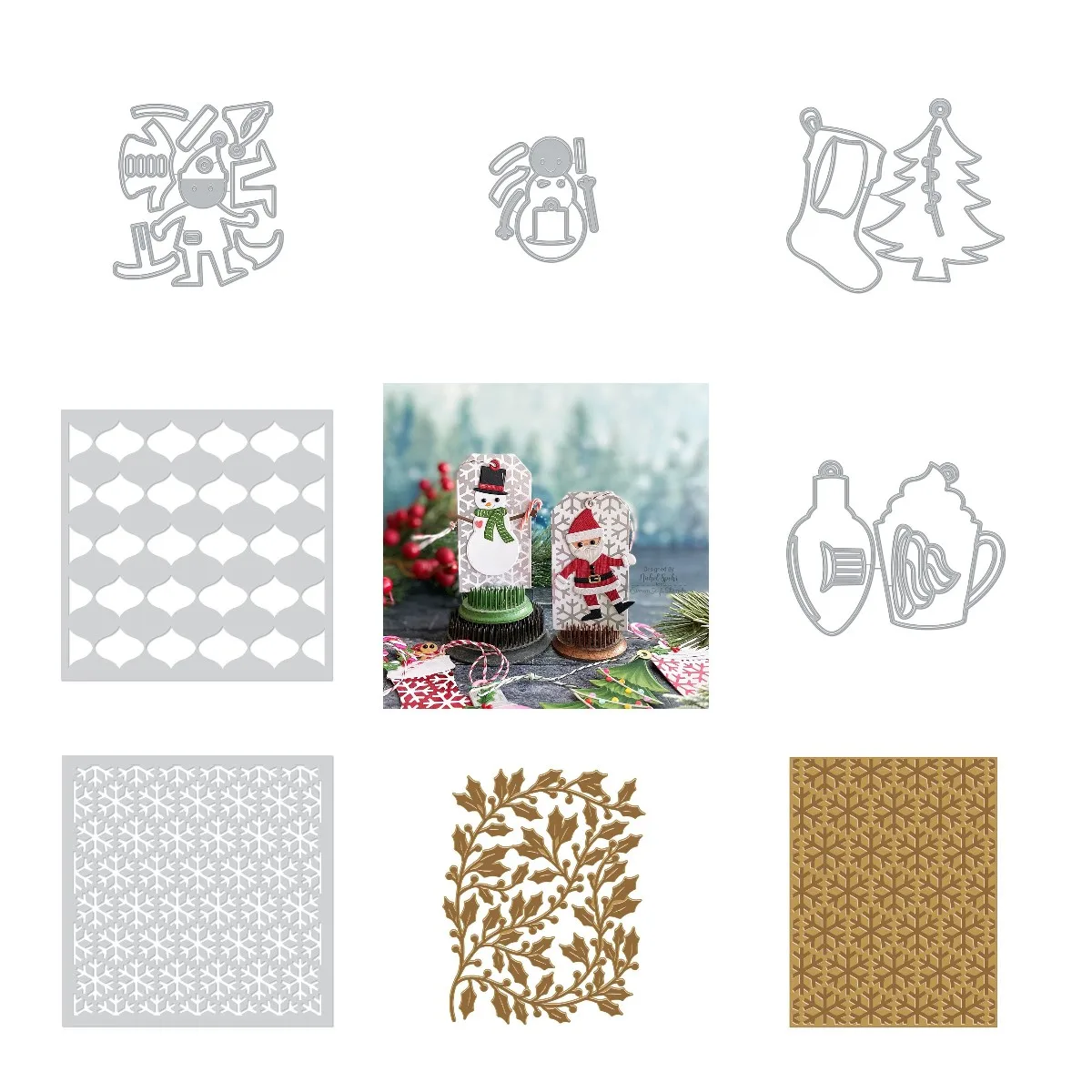 

Santa Claus Snowman Christmas Tree Snowflake Cutting Dies Stencil Hot Diary Decoration DIY Greeting Card