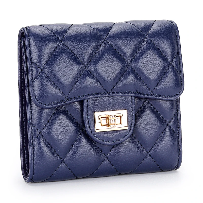 

Fashion Sheepskin Ladies Short Wallet 2022 New Rhombus Multi-card Leather Tri-fold Wallet Clip Small Fragrance Coin Purse