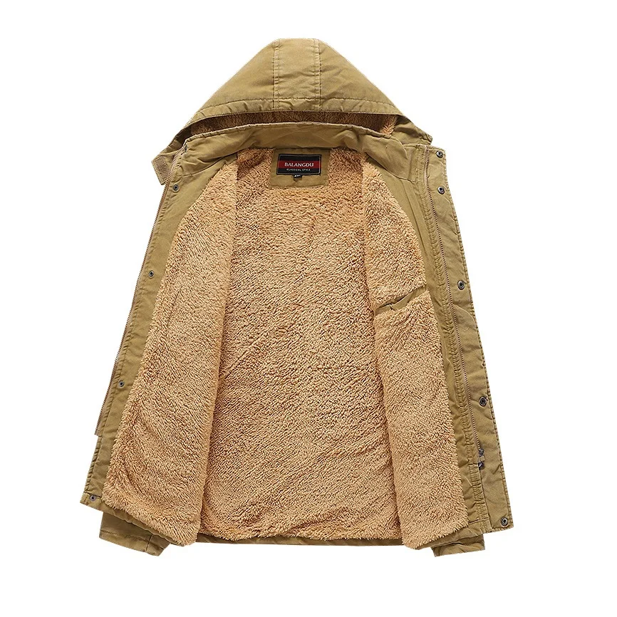 Mid-length pure cotton fleece windbreaker jacket men's detachable hooded winter warm jackets outdoor sports casual parkas