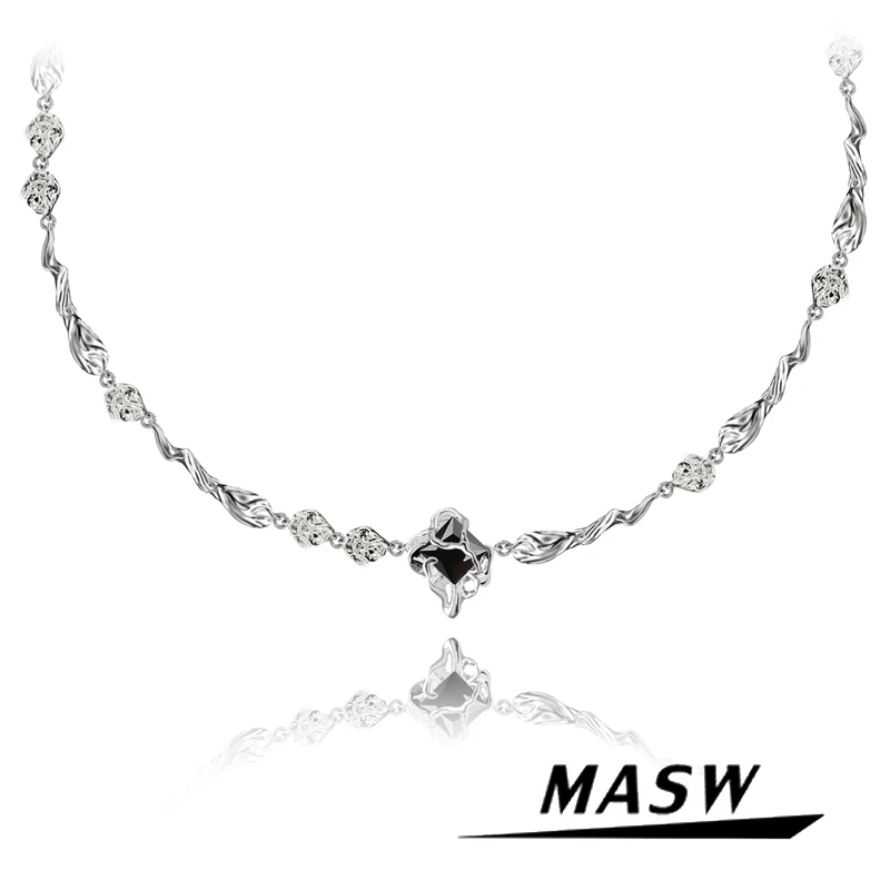 

MASW Original Design Transparent Black Zircon Bracelet Cool Style Hot Sale High Qualitly Copper Silver Color Bracelet For Women