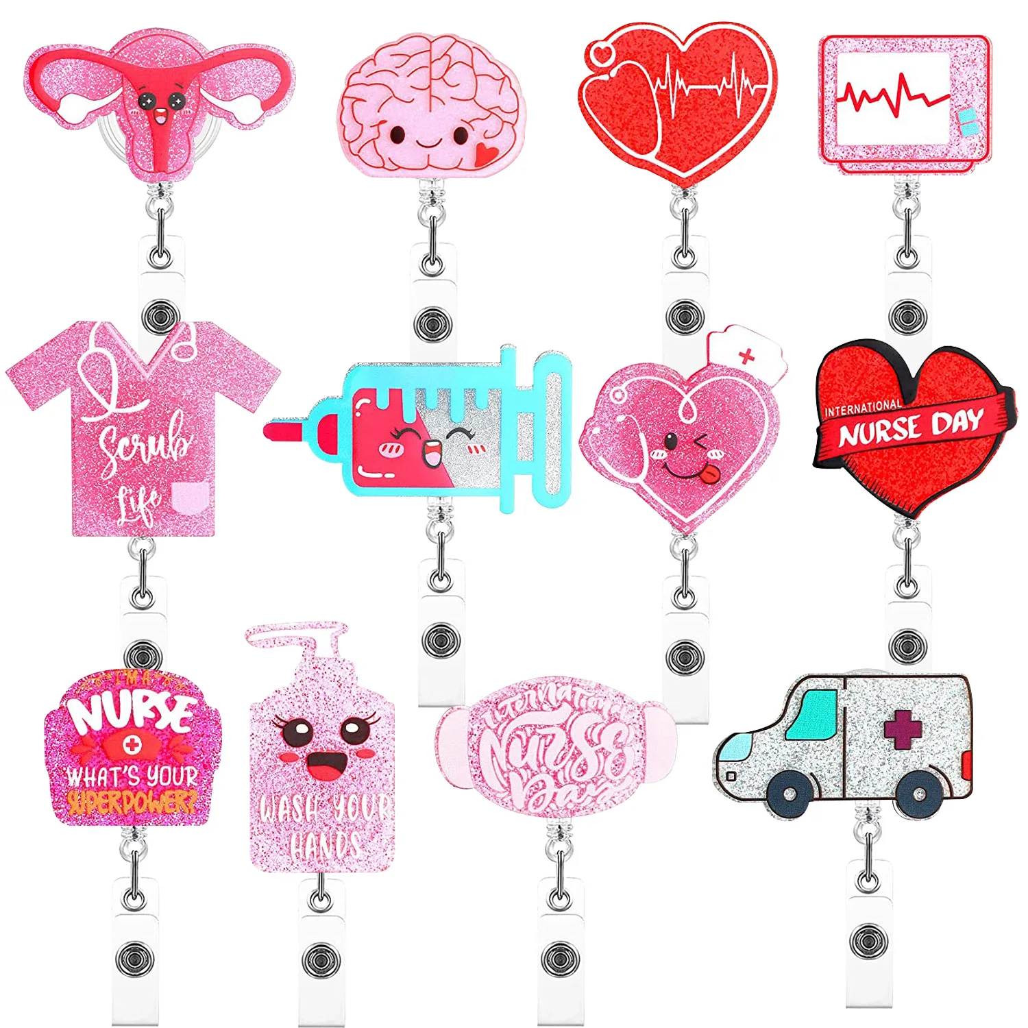 

PVC Medical Supplies Cute Style Doctor Nurse Retractable rotate Badge Reel Card Holder Shiny Exhibition Name Card