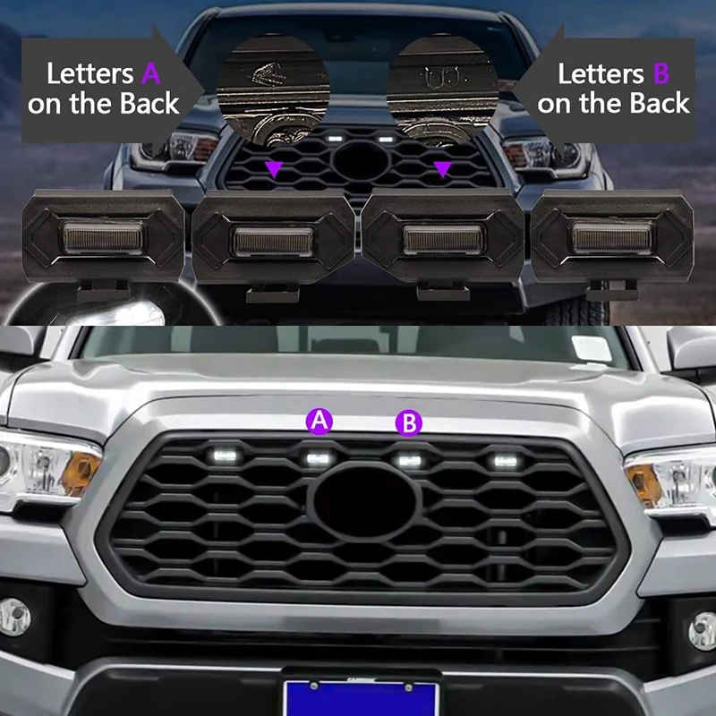 4PCS LED Front Grill Lights for Toyota Tacoma Raptor TRD Off Road Sport 2020 2021 External Grill Lamp images - 6