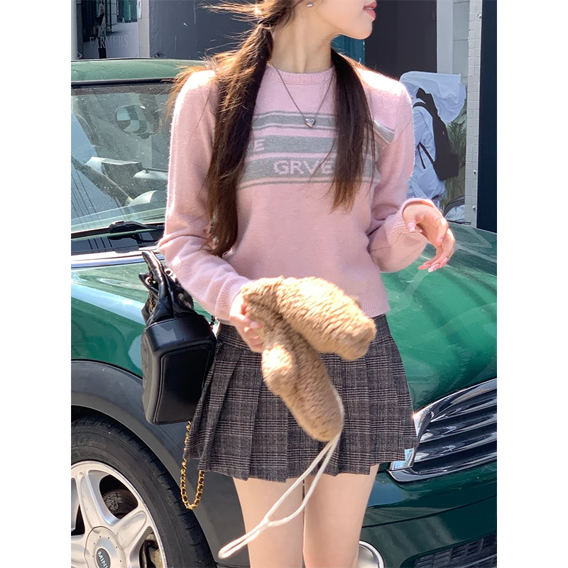 Корейская серия шикарный простой свитер с короткими рукавами и буквами женский