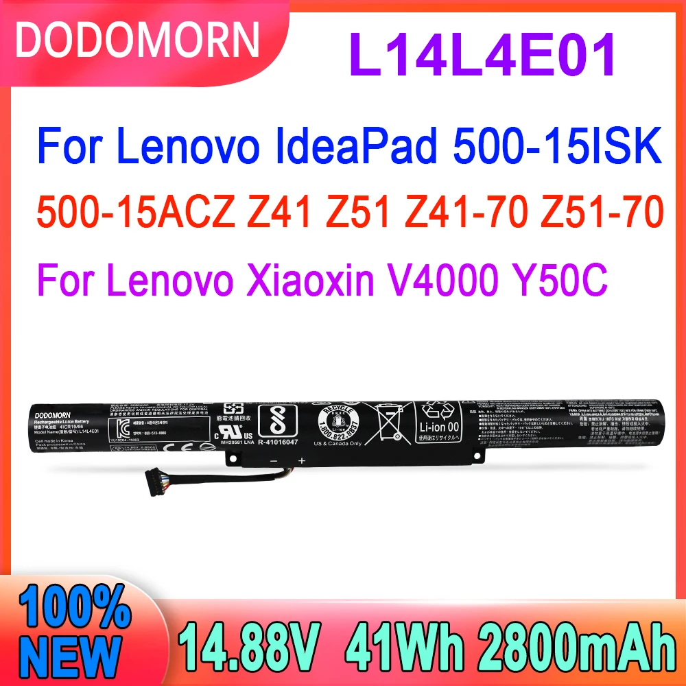 Аккумулятор для ноутбука DODOMORN L14L4E01 для Lenovo IdeaPad 500-15ISK 500-15yle Z41 Z51 Z41-70 Для Xiaoxin V4000 Y50C Z51-70
