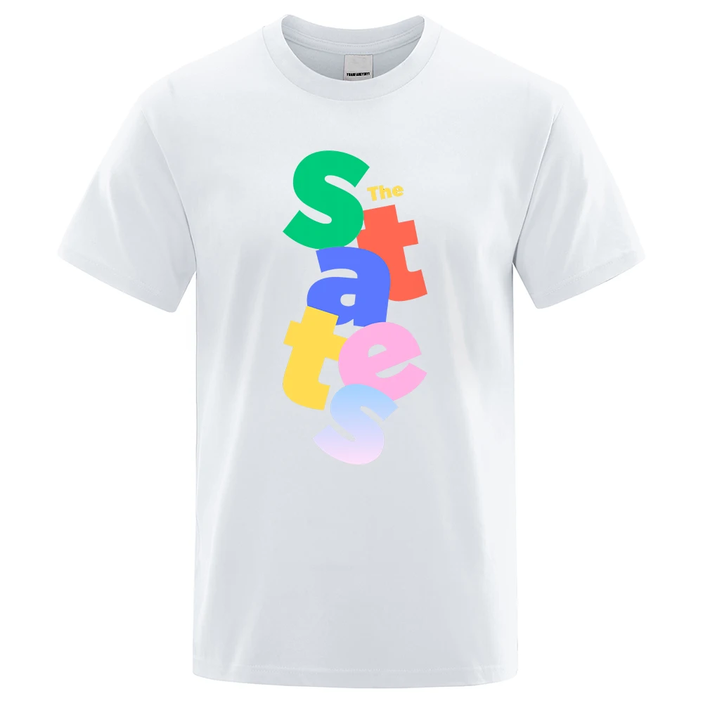 

The States Colorful Letters Printed Male T-Shirt Fashion Print T Shirt Breathable Oversize T-Shirts Summer Cotton Men Clothing
