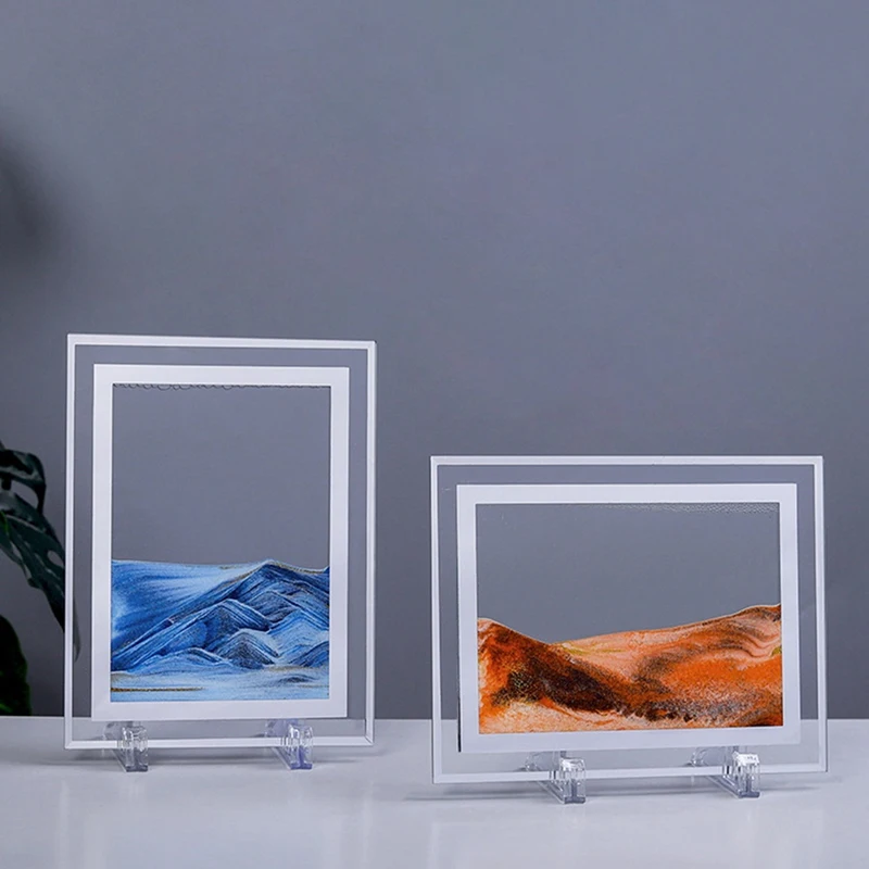 

Moving Sand Picture Frame Liquid Landscape Painting Glass Photo Desk Ornaments 3D Vision Flowing Sand Painting