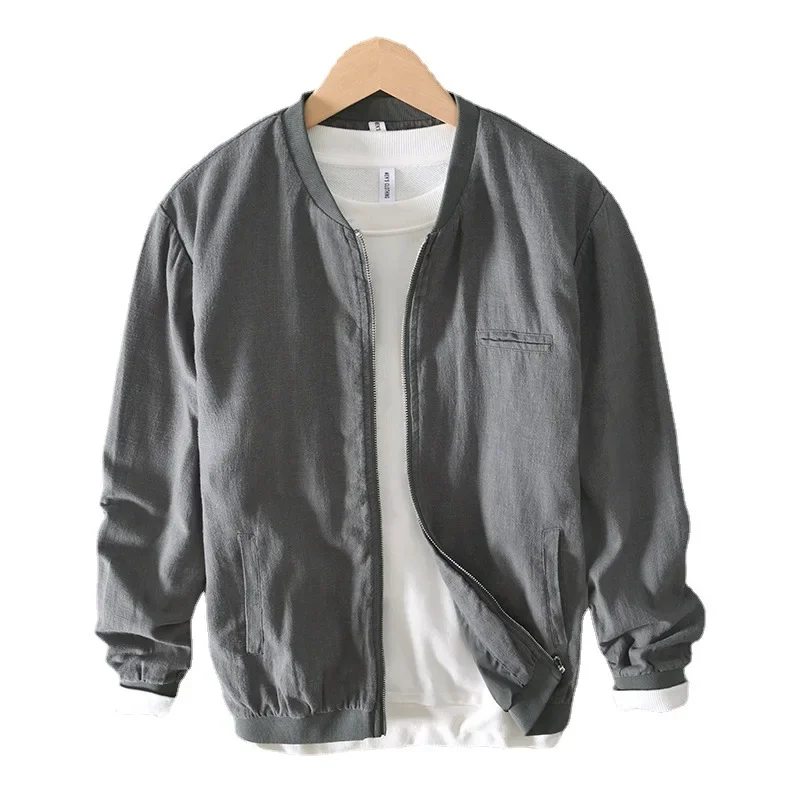 Японская винтажная повседневная куртка из конопли с бейсбольным воротником