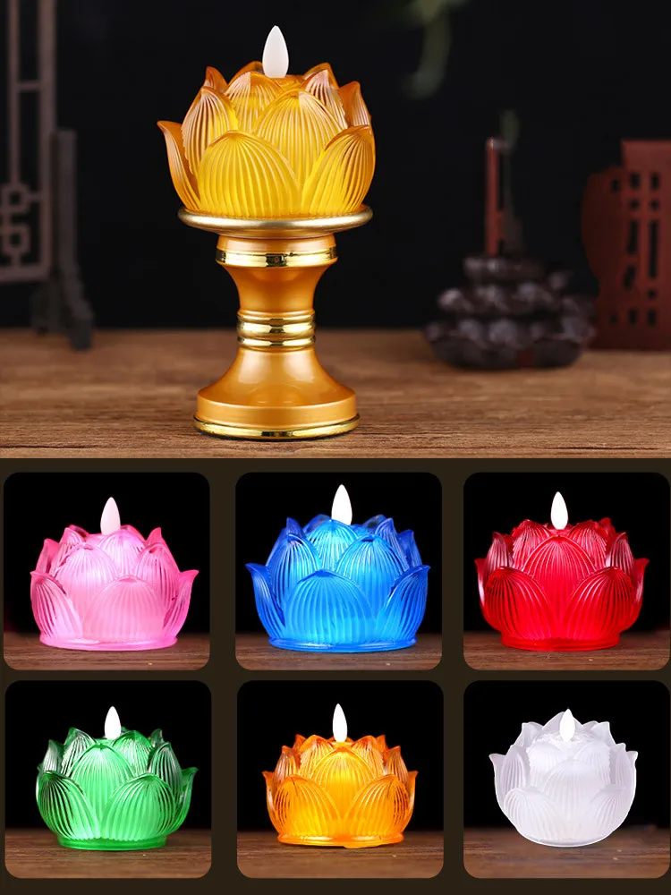 

Exquisite Glazed Buddha Hall Lamp Decoration LED Lotus Lamp Household Electronic Changming Lamp Ornaments Buddhist Supplies