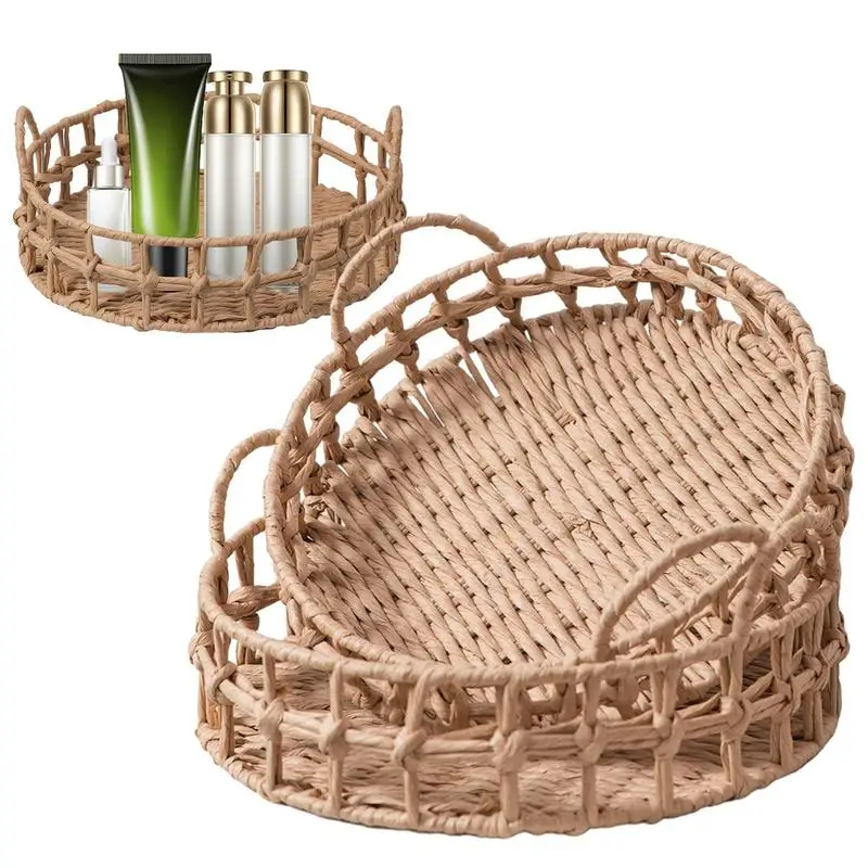 

Woven Fruit Baskets Round Storage Bread Baskets Bin Handwoven Portable Laundry Bin Basket With Handles For Clothes Toys Linens