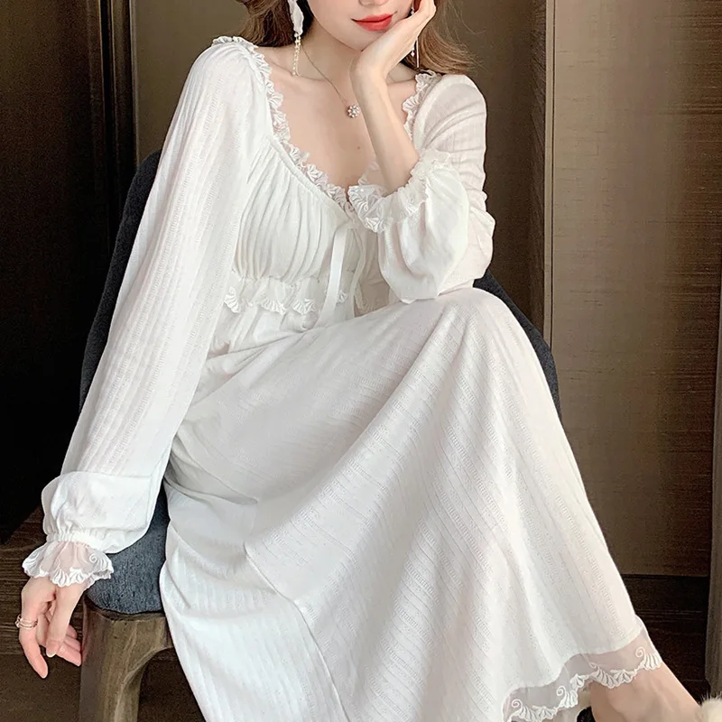 

Nightgowns For Women Fdfklak Cotton New Long Sleeve Night Dress Nightdress Ladie's Large Size Loose White Nightwear Nightshirt