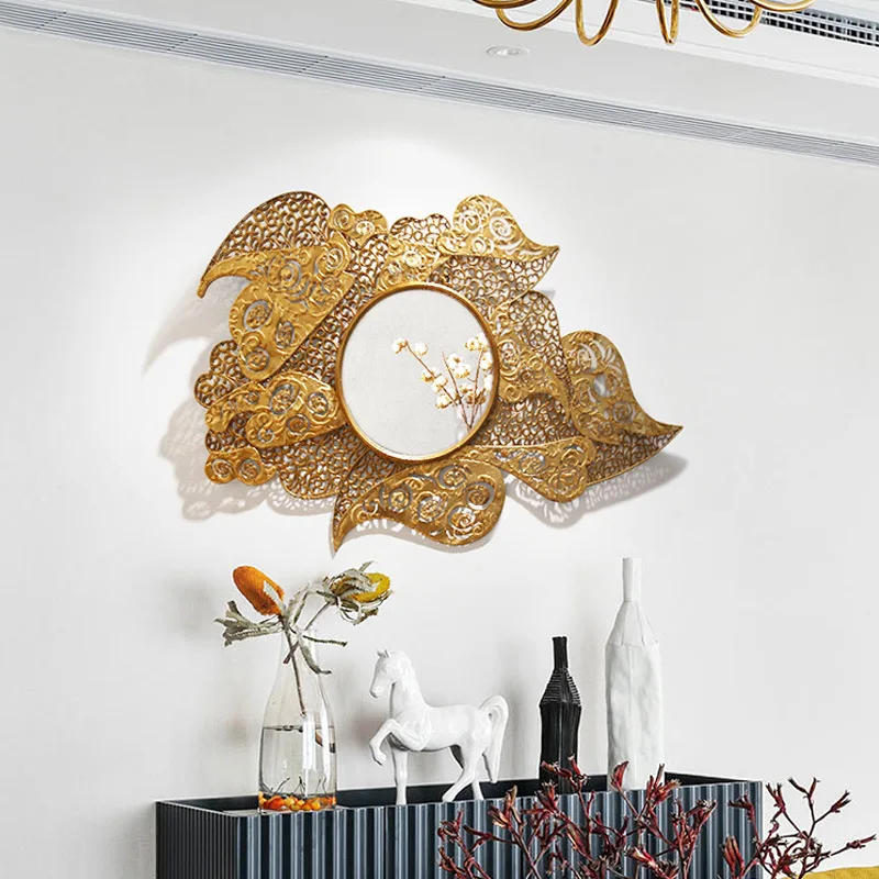

New Chinese Retro Metal Entrance Mirror Wall Decoration Wall Hanging Living Room Background Three-dimensional Creative Homestay