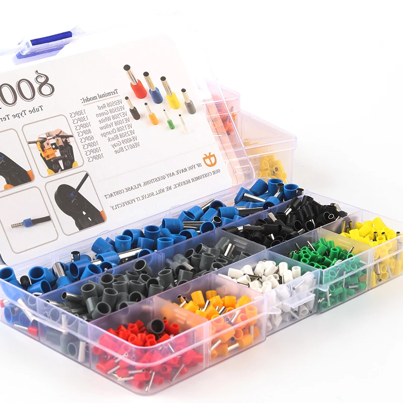 

300/800PCS/Boxed VE Tubular Crimp Terminal Electrical Wire Insulated Terminator Block Cord End Connector Crimping Terminals Kit