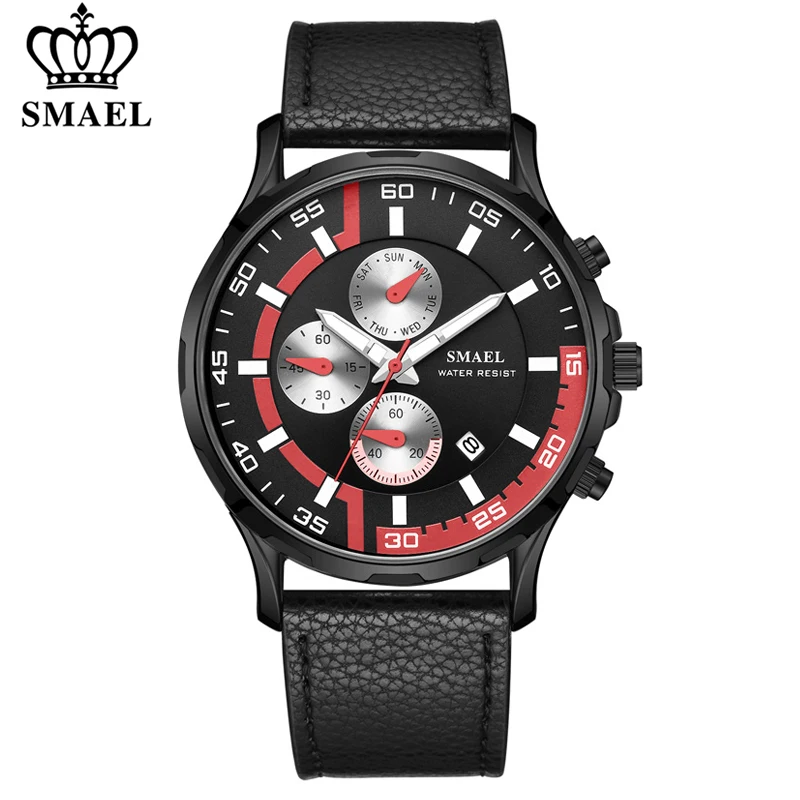 

SMAEL Waterproof Men Watches Top Brand Luxury Sport Chronograph Quartz Watch Men Fashion Leather Date Clock Relogio Masculino