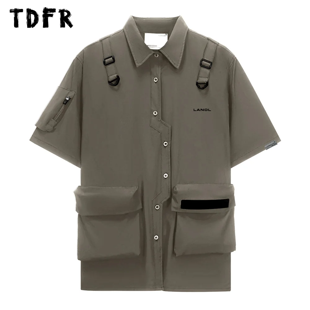 

Pocket Short Sleeve Shirts Mens Summer Single Breasted Safari Style Solid Color Loose Lapel Outdoor Shirts