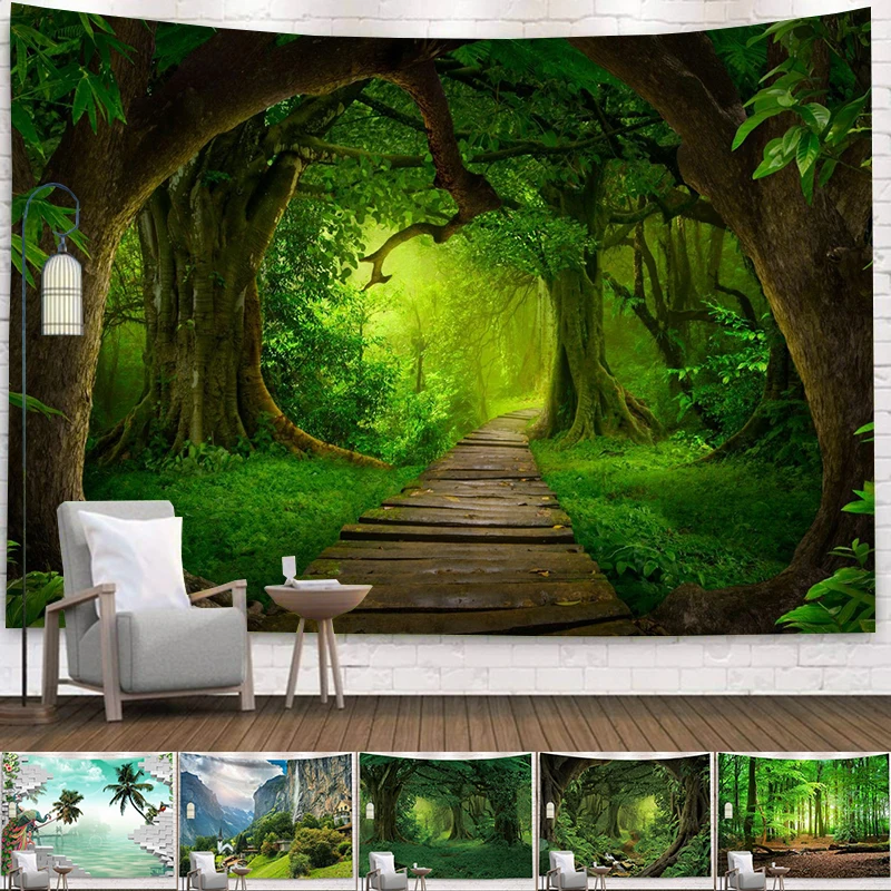 

Beautiful Landscape Sunlight Through Forest Landscape Printed Wall Tapestry Sofa Bedroom Dorm Home Decor Tapestry