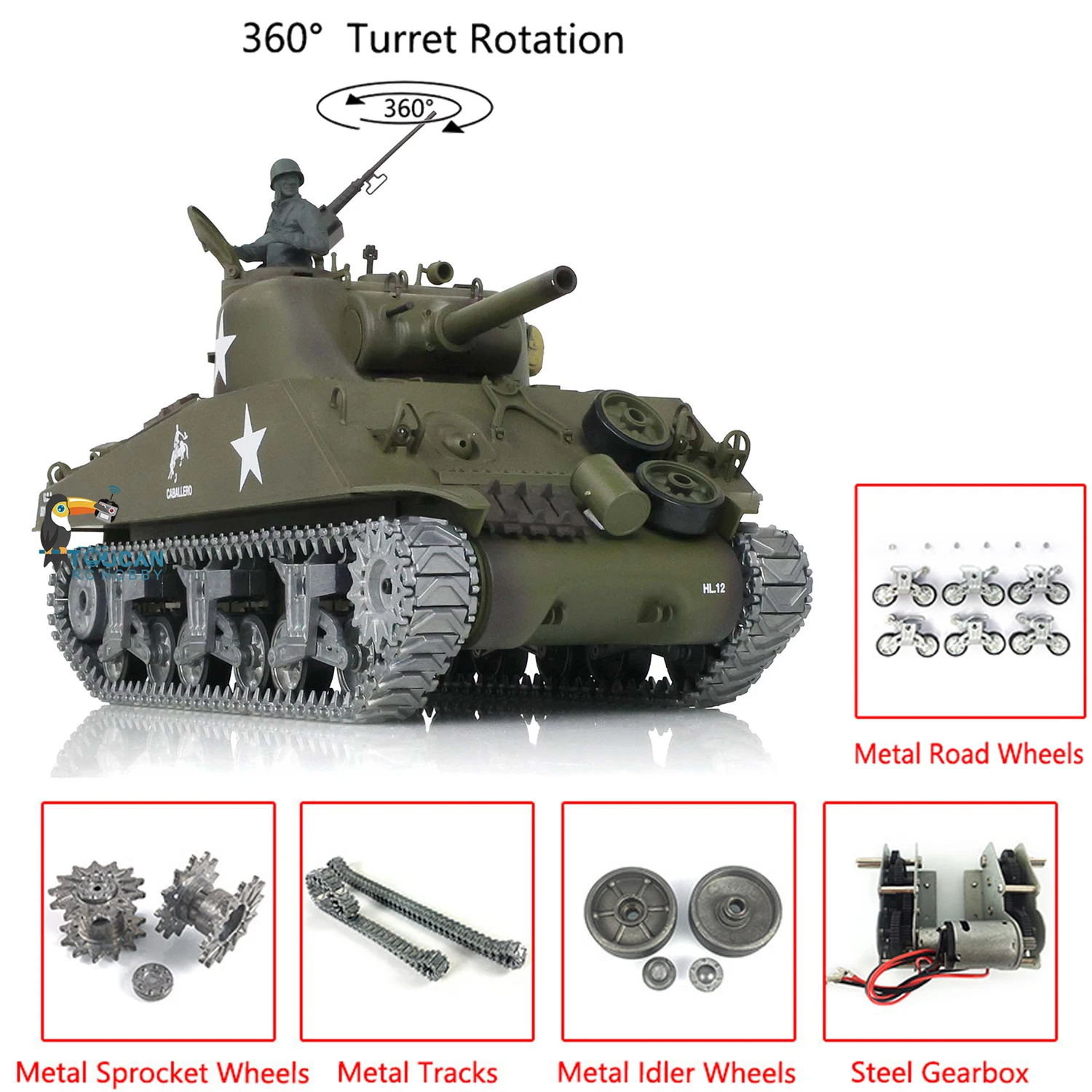 

Henglong 1/16 Pro Ver 7.0 M4A3 Sherman Remote Control Tank 3898 360°Turret Metal Tracks Wheels Armored Tank TH17680-SMT7