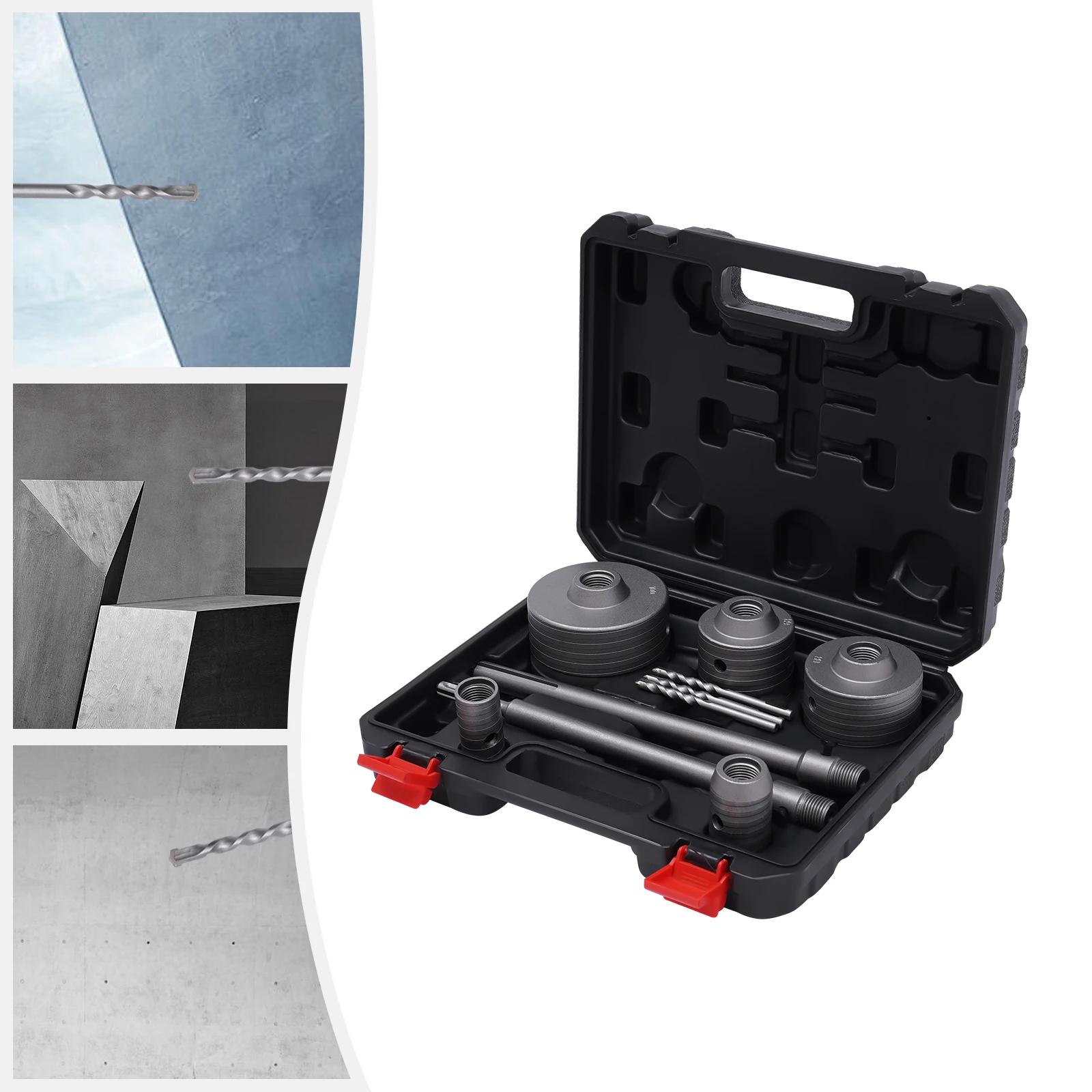 

Set Of 9 Bell Saws, Drills And Cutters With SDS Plus Fixing Rod 30/40/68/80/100 mm Arbor And Pilot Bits