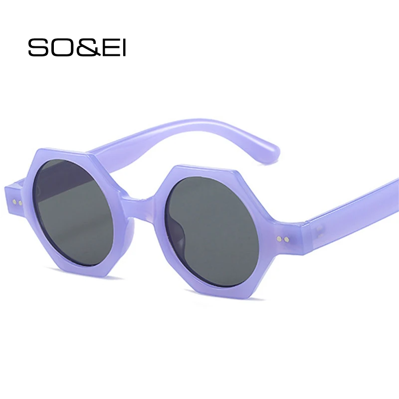 

SO&EI Ins Popular Fashion Polygon Square Jelly Color Sunglasses Women Retro Clear Ocean Lens Shades UV400 Men Rivets Sun Glasses