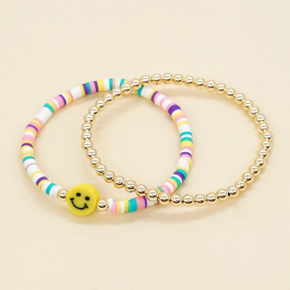 Набор красочных браслетов Go2Boho 2 шт./лот Heishi золотистые браслеты из бисера для