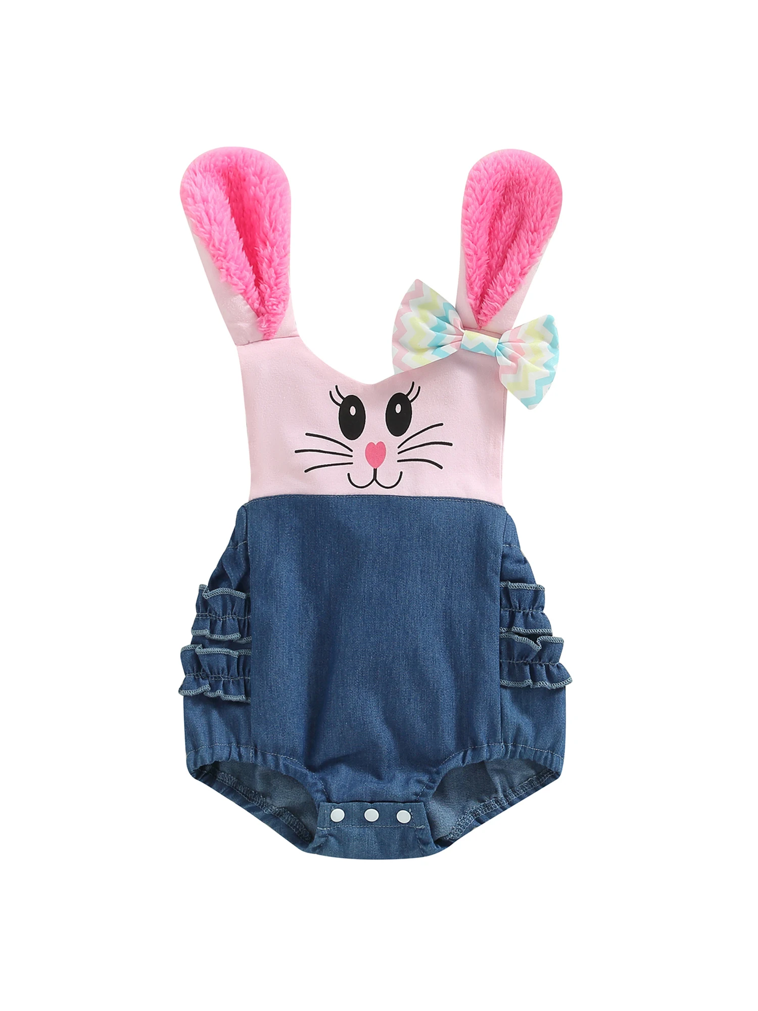 

Infant Baby Girl Easter Costumes Cute Rabbit Ears Playsuits Denim Outfit Easter Gift Clothes
