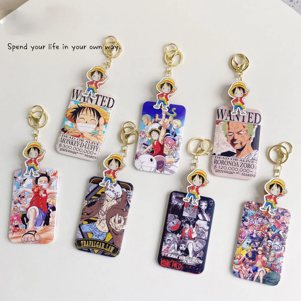 

One Piece Figures Luffy Collection Stretchable Card Cover Keychain Bank Meal Id Card Subway Cards Protective Sleeve Pendant Gift