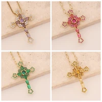 fashion colorful cross pendants necklace green purple zircon jesus cross pendant necklace jewelry for menwomen dropshipping