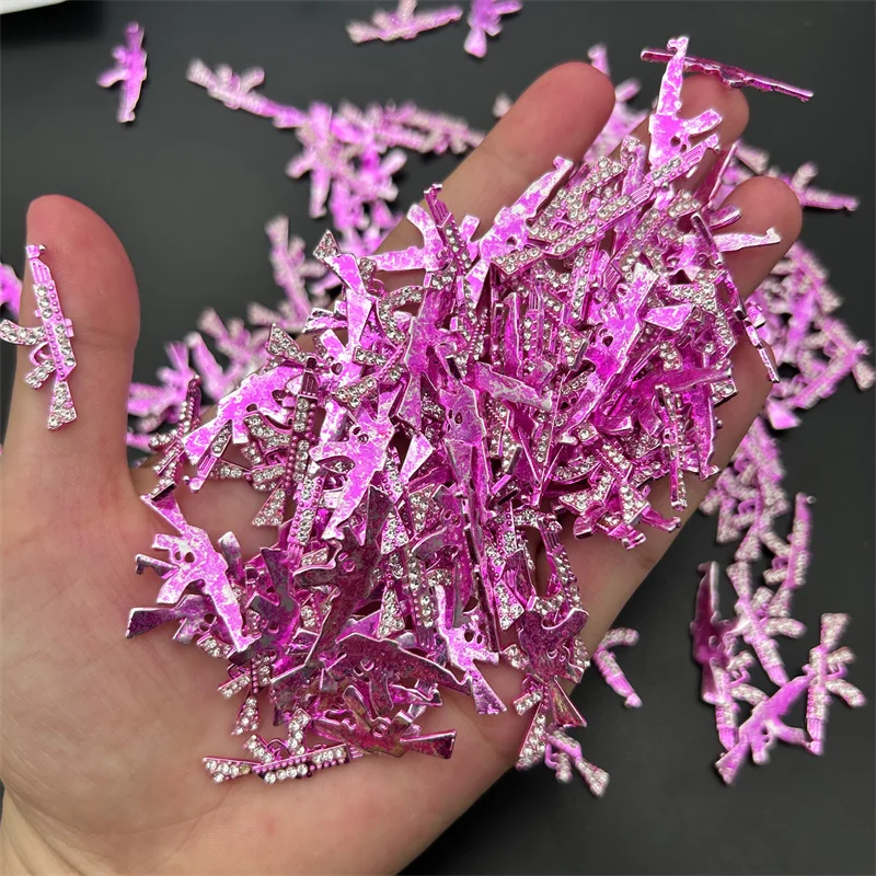 10PCS Nail Art Charms 3D Alloy Pink Gun Rabbit Design Crystal Rhinestones Jewelry Press On Nails Tips DIY Decoration Accessories