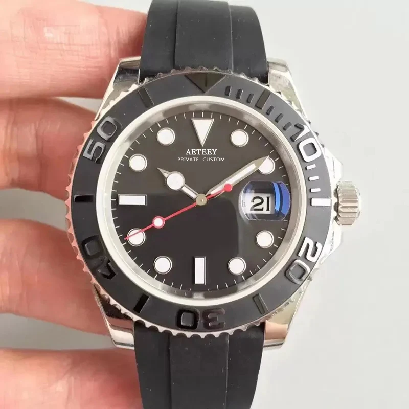 

Mens Watch 40MM ceramic classic silver case sapphire glass quality automatic mechanical movement rubber strap