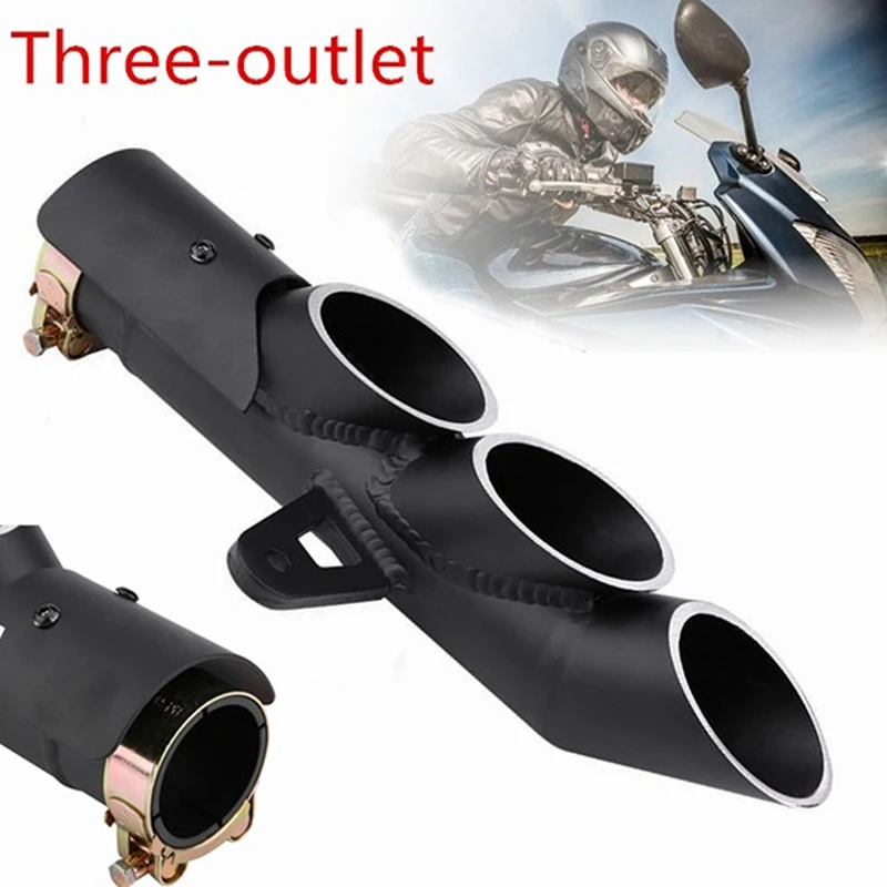 

1pc Universal Stainless Steel Motorcycle Exhaust Muffler Three Outlet Tail Pipe Slip On 38mm-51mm
