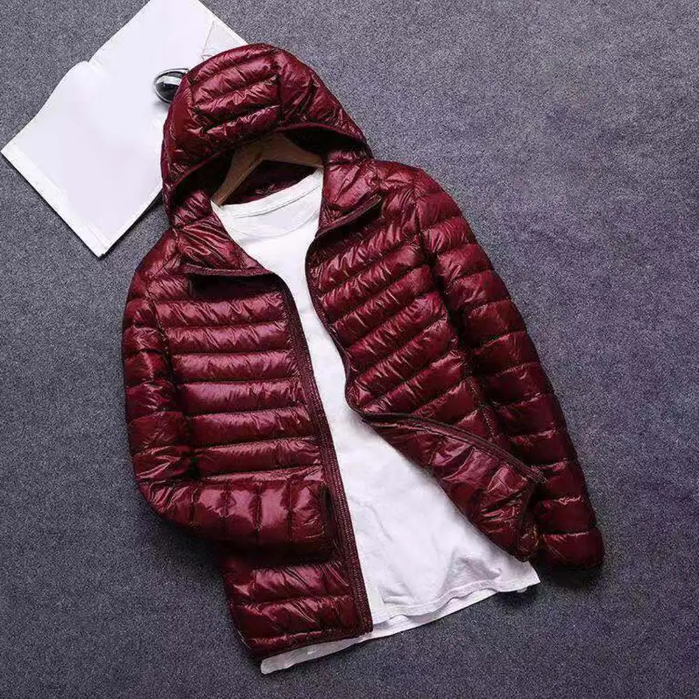 

Trendy Pure Color Zipper Hooded Jacket Men Overcoat Winter Cotton Padded