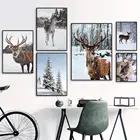 Постер с изображением зимнего оленя и яка в скандинавском стиле