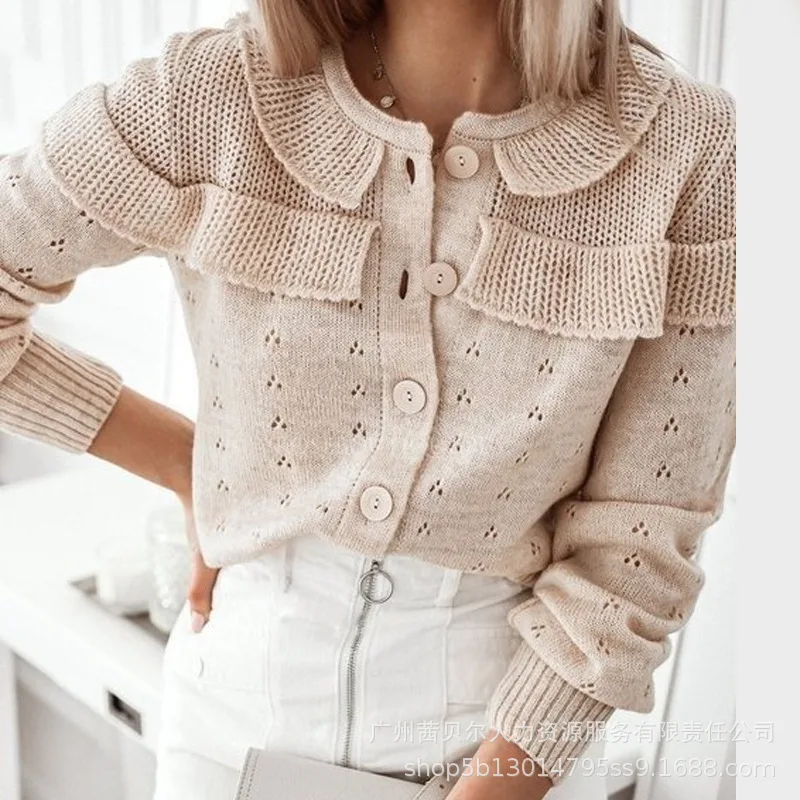 

Women Sweater Spring Solid Knitted Stitching Loose Sweater Women Casual Long Sleeve Single-Breasted Cardigan O-Neck Sweater