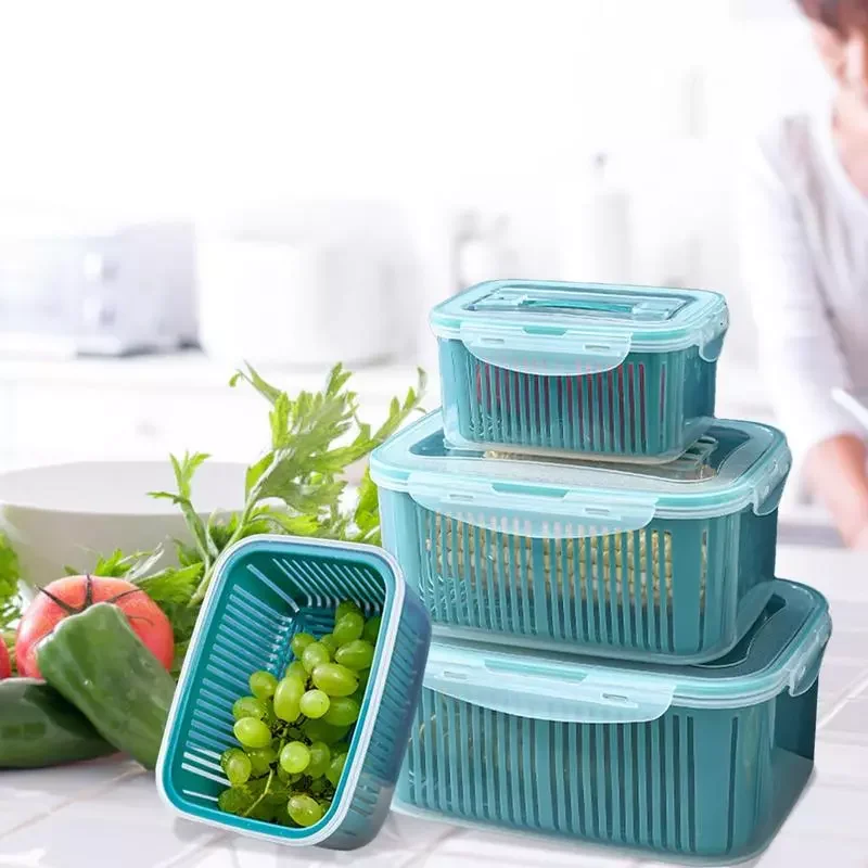 

5Pcs Kitchen Organizer Refrigerator Storage Box Fridge Organizer Fresh Vegetable Fruit Boxes Drain Basket Storage Containers