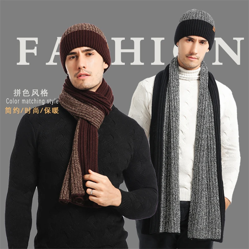 

Fleece Warm Fashion Men's Women's Couples Knitted Cap Scarf Touch-screen Gloves Three-piece Set for Outdoor Cycling Camping