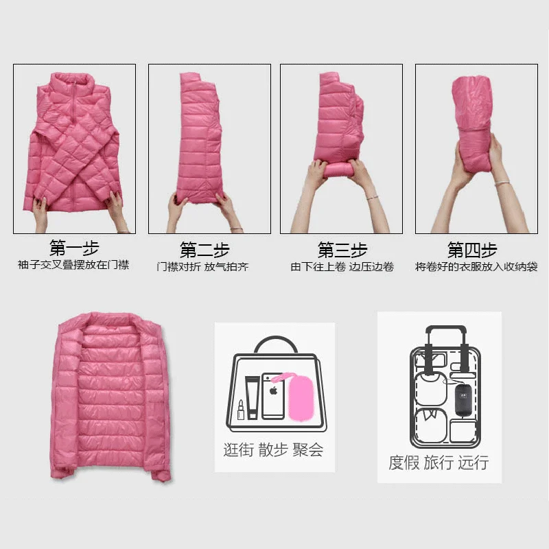 2021 New Women Thin Down Jacket White Duck Down Ultralight Stand-up Collar Jackets Autumn And Winter Warm Coats Portable Outwear