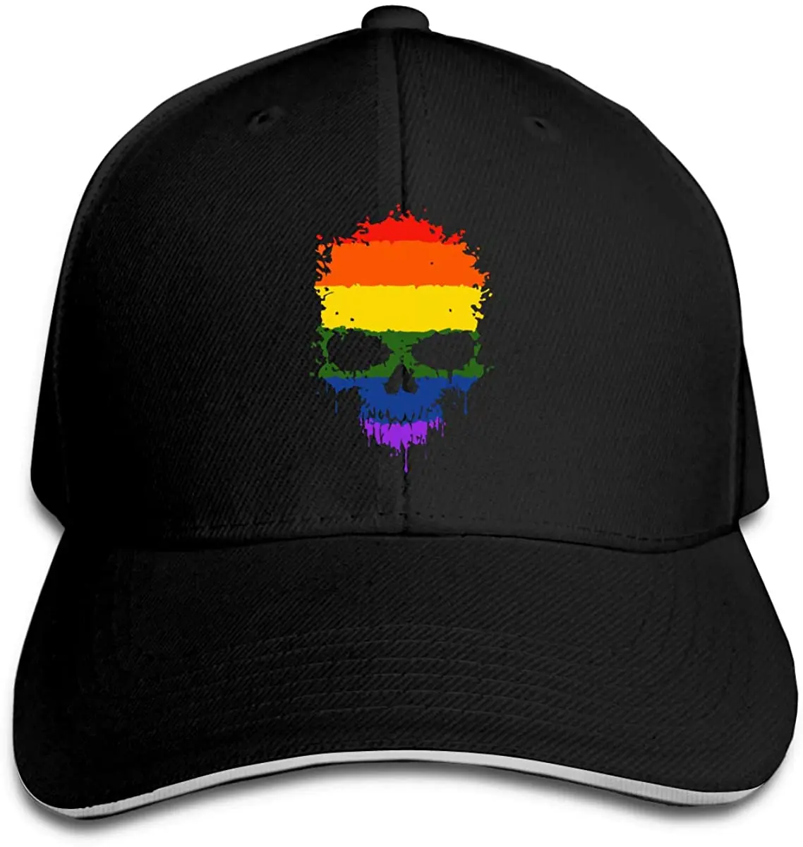 

LGBT Pride Rainbow Flag Skull Unisex Adjustable Peaked Sandwich Cap Trucker Cap