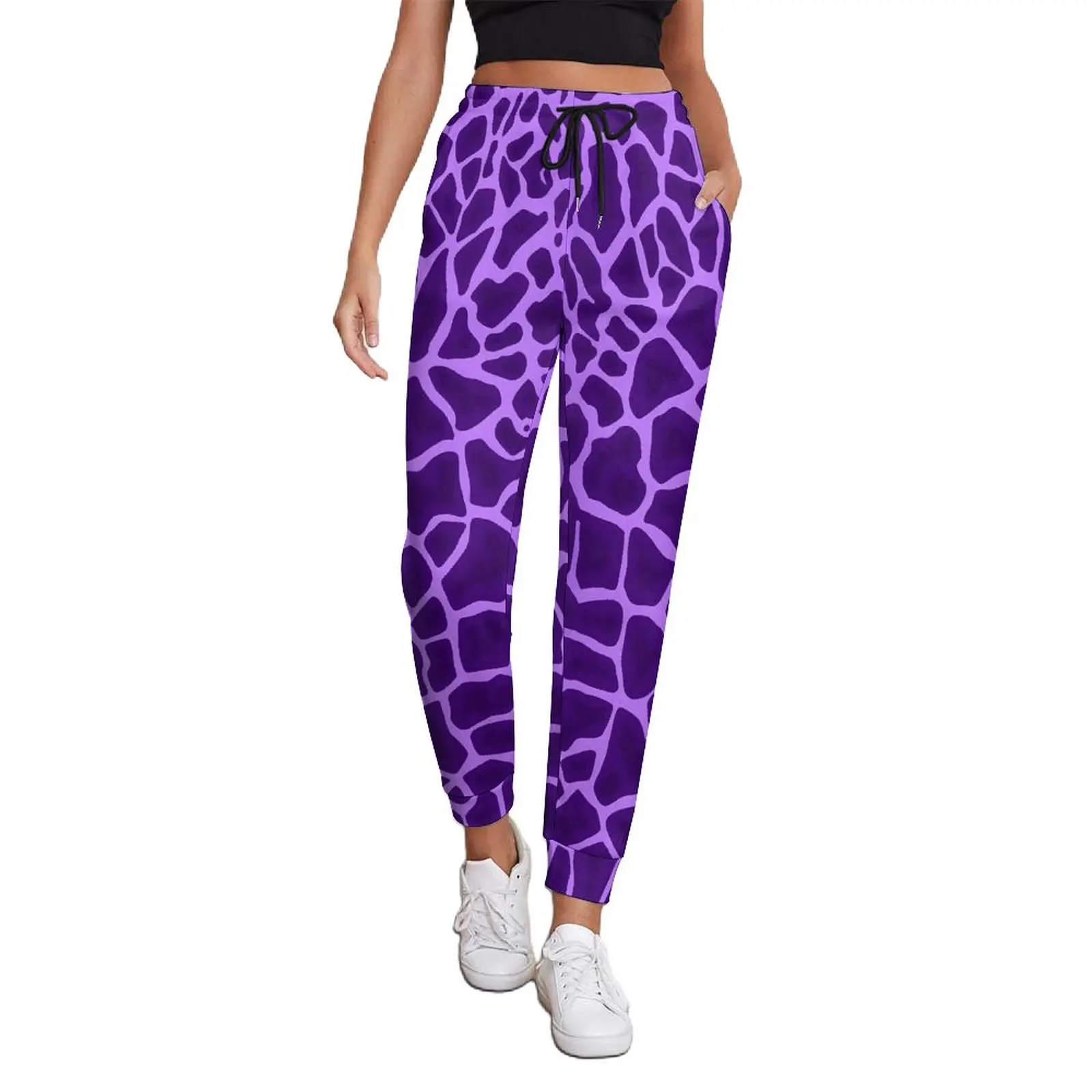 

Giraffe Print Jogger Pants Purple Animal Street Style Joggers Spring Female Trendy Printed Big Size Trousers Birthday Present