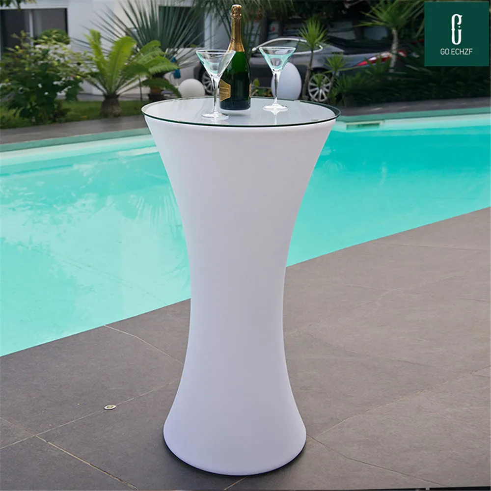 

2019 New Led Luminous Cocktail Tabl Round High Foot Bar Table For Night Club Coffee Shop Creative Lighting Furniture