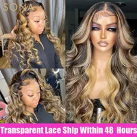 Highlight Red Pink BLue Honey Blonde Colored Human Hair Wig 4x4 Lace Closure Wig Transparent 13x4 Body Wave Lace Frontal Wigs